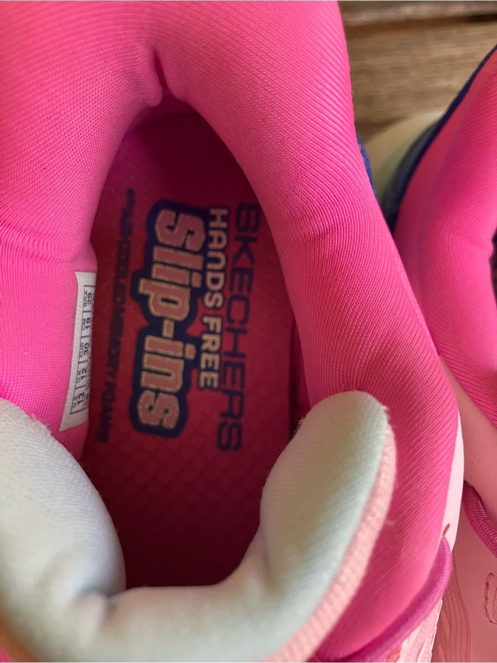 Skechers Pink Slip-On Athletic Sneakers with Blue Tongue Detail